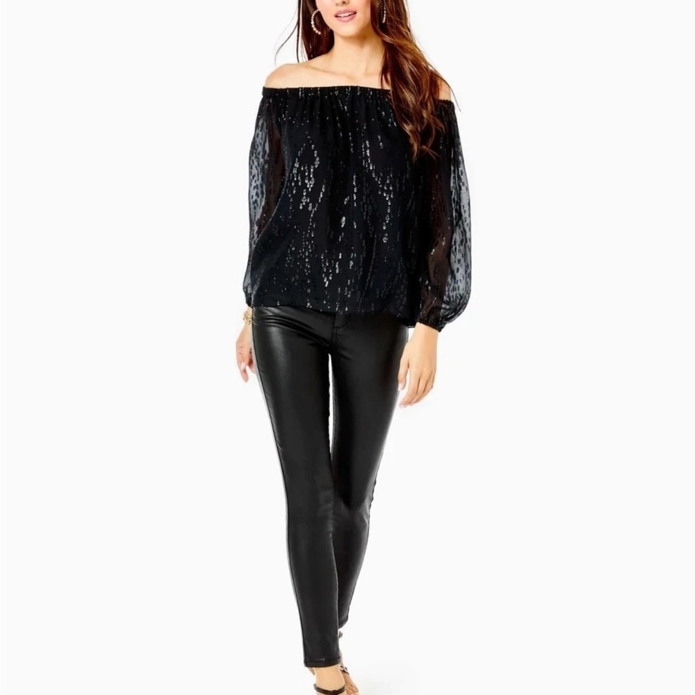 Lilly Pulitzer Black Sequin Off-Shoulder Blouse